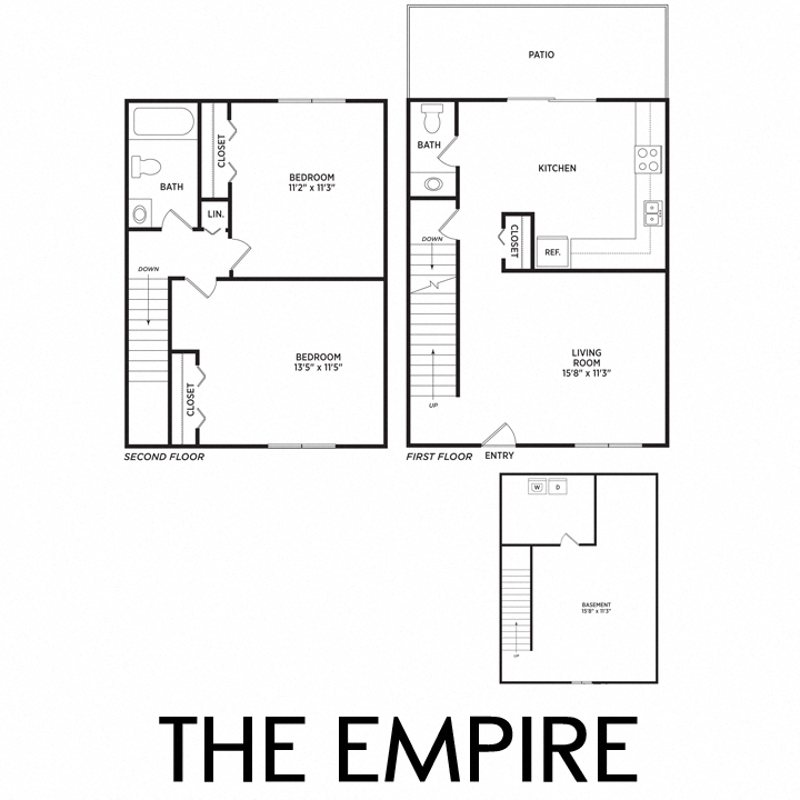 Floor plan for 2 beds, 1.5 baths, 944 sqft