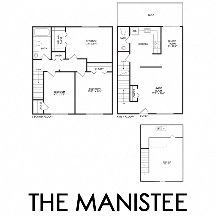 Floor plan for 3 beds, 1.5 baths, 1152 sqft