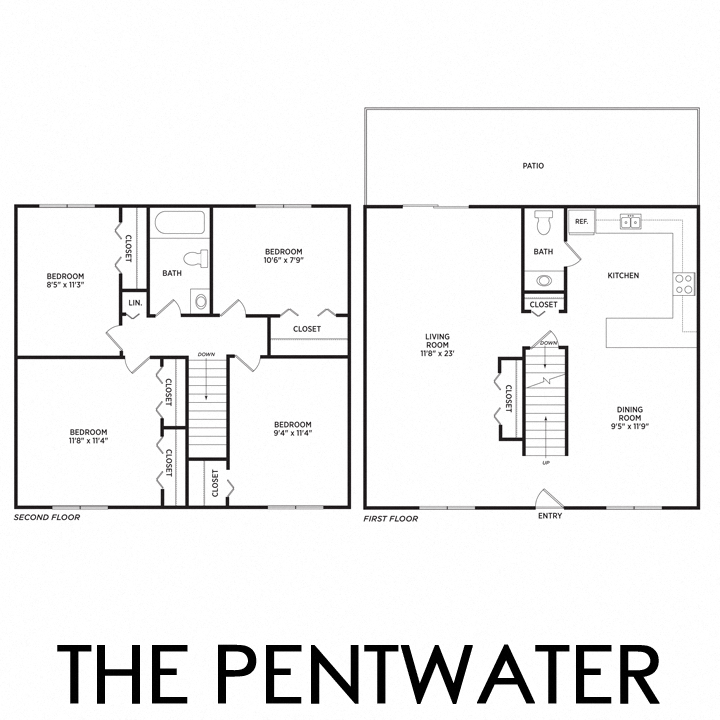 Floor plan for 4 beds, 1.5 baths, 1344 sqft