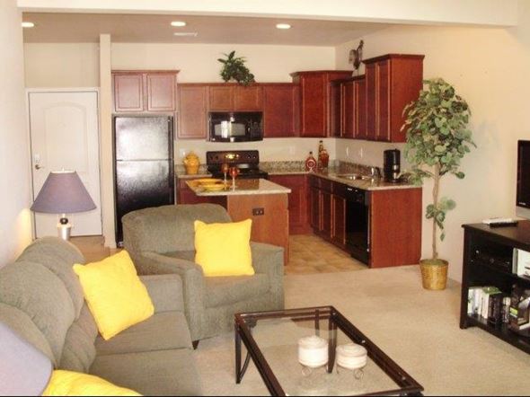 Lansing apartment for rent - a living room and kitchen with a couch and a table