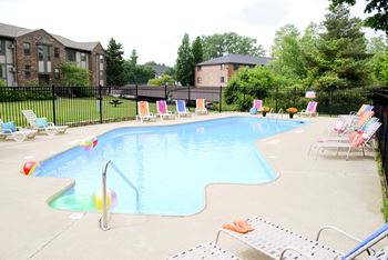 Outdoor swimming pool with furnished sundeck