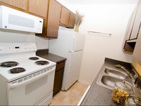 East Lansing apartment for rent - a kitchen with a stove microwave and refrigerator