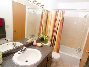 East Lansing apartment for rent - a bathroom with a sink and a toilet and a shower