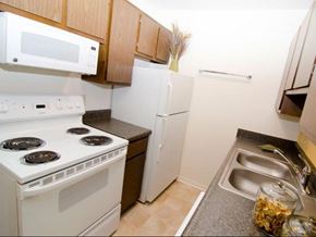 East Lansing apartment for rent - a kitchen with a stove microwave and refrigerator