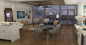 New Orleans apartment for rent - A modern kitchen with a dining table and chairs.