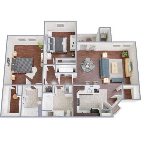Floor plan for 2 beds, 2 baths, 1125 sqft