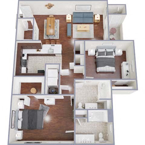 Floor plan for 2 beds, 2 baths, 1102 sqft
