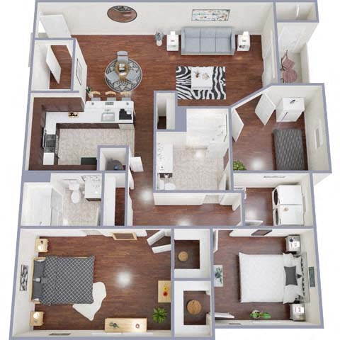 Floor plan for 2 beds, 2 baths, 1231 sqft
