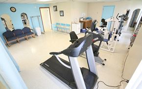 Chicago townhouse for rent - A gym with a treadmill, weights, and exercise equipment.