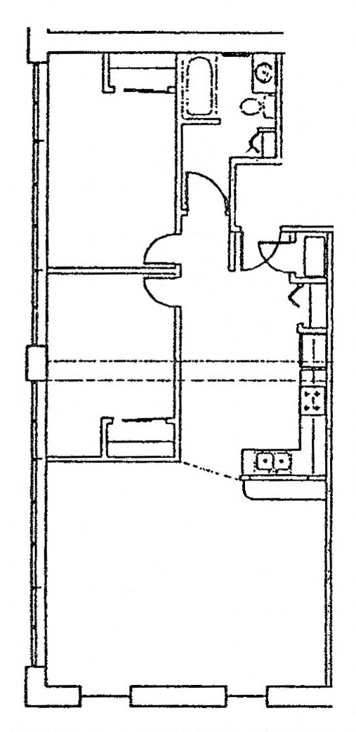 Floor plan for 2 beds, 1 bath, 1048 sqft