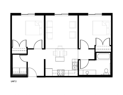 Floor plan for 2 beds, 1 bath, 860 sqft