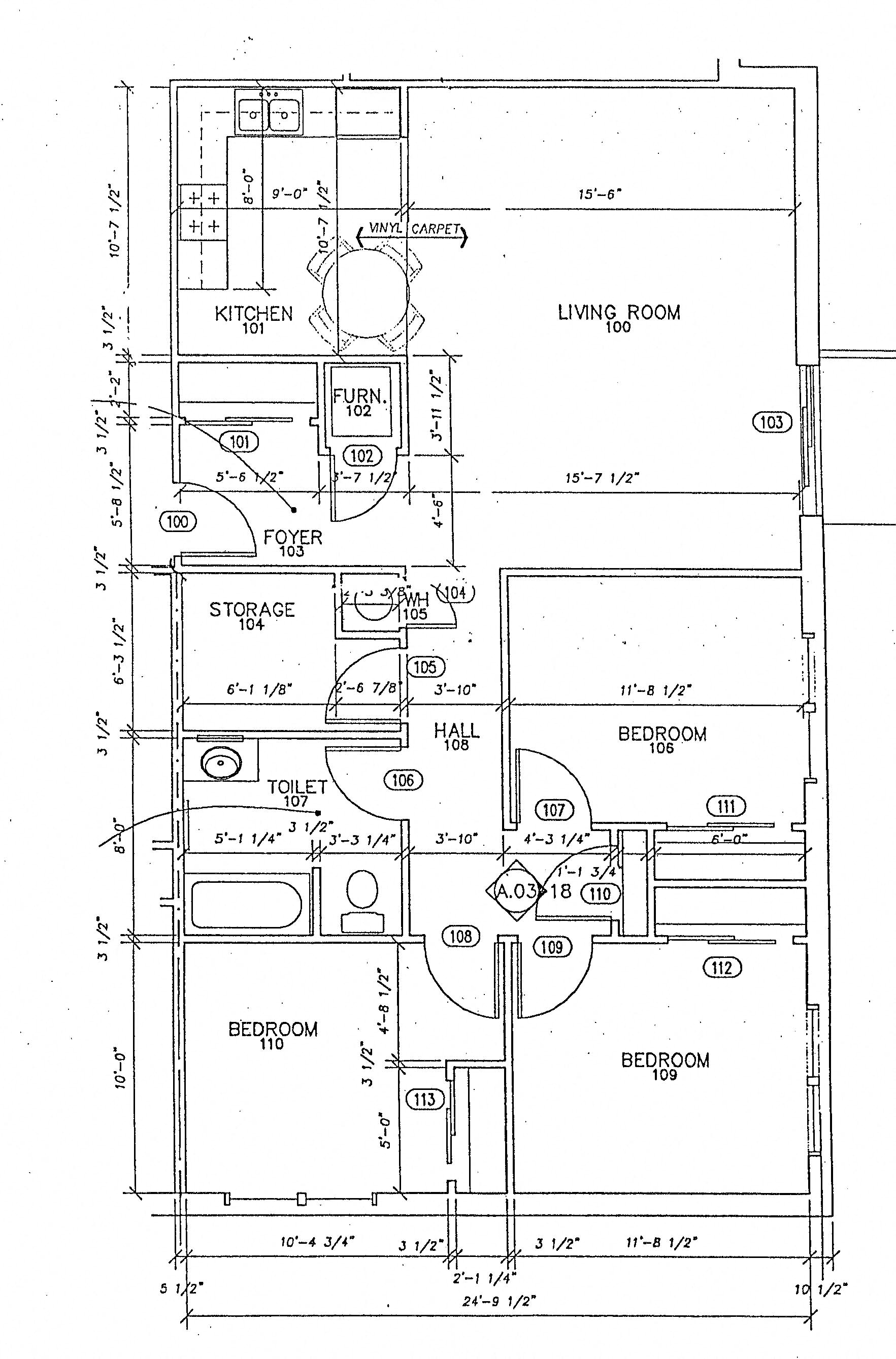 Floor plan for 3 beds, 1 bath, 1204 sqft