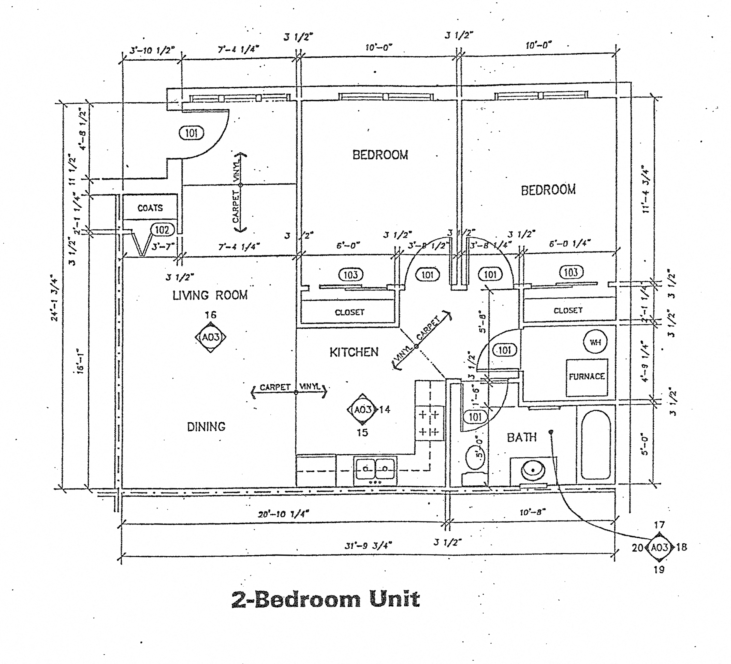 Floor plan for 2 beds, 1 bath, 1022 sqft
