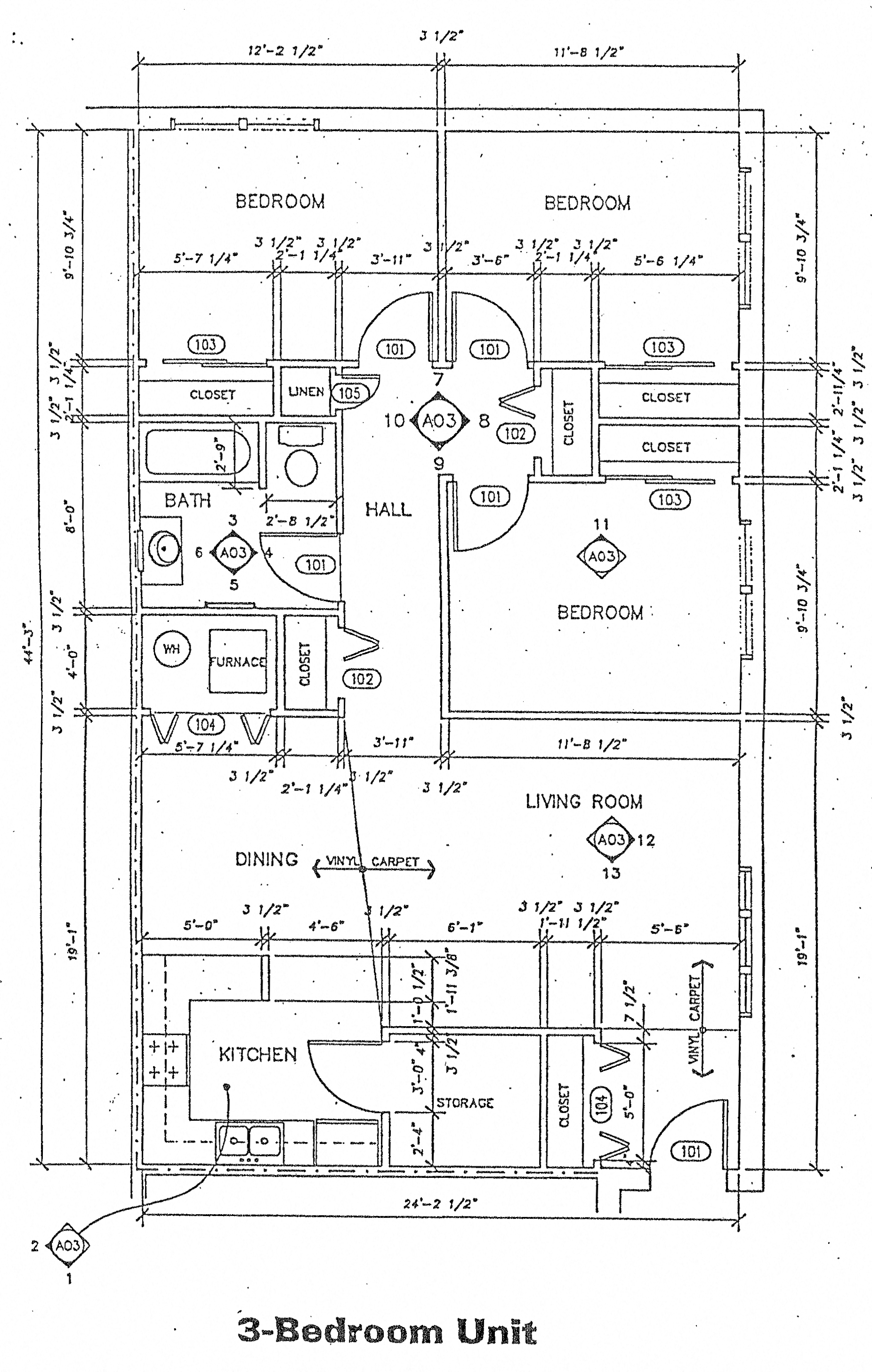Floor plan for 3 beds, 1 bath, 1071 sqft