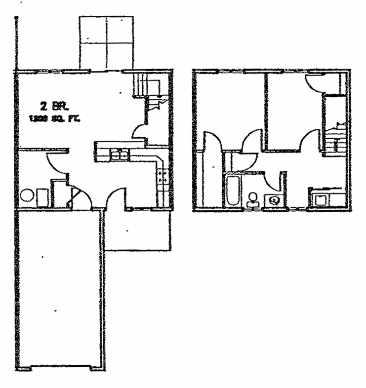Floor plan for 2 beds, 1 bath, 1209 sqft