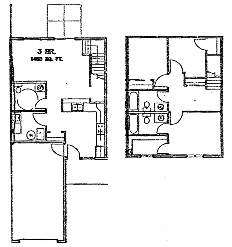 Floor plan for 3 beds, 2.5 baths, 1486 sqft