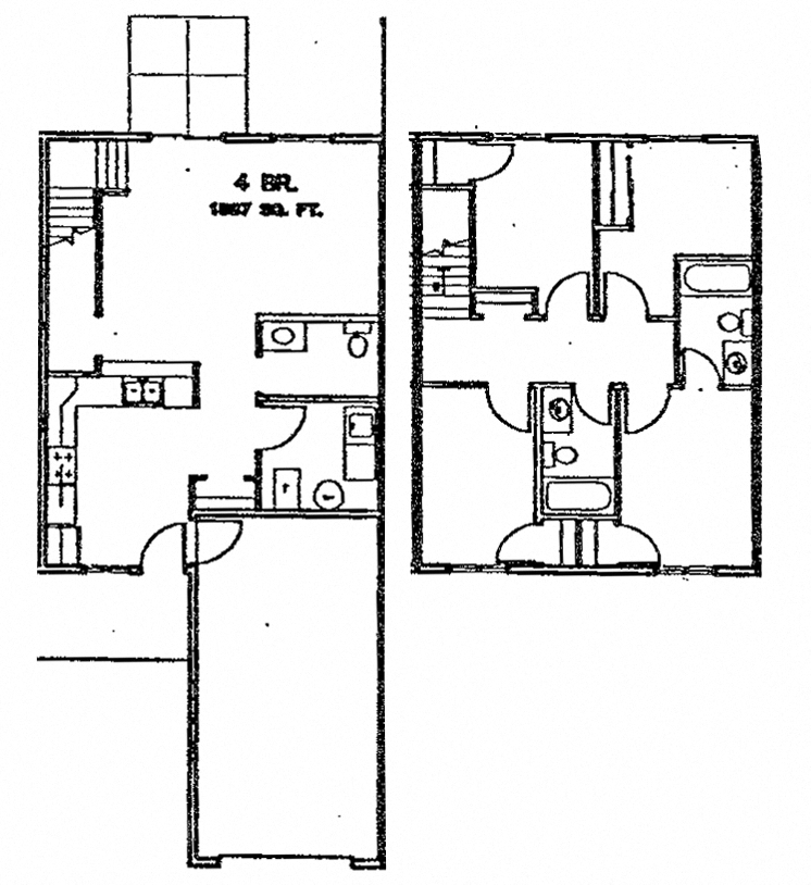 Floor plan for 4 beds, 2.5 baths, 1557 sqft