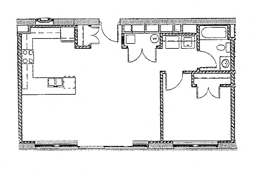 Floor plan for 1 bed, 1 bath, 642 sqft