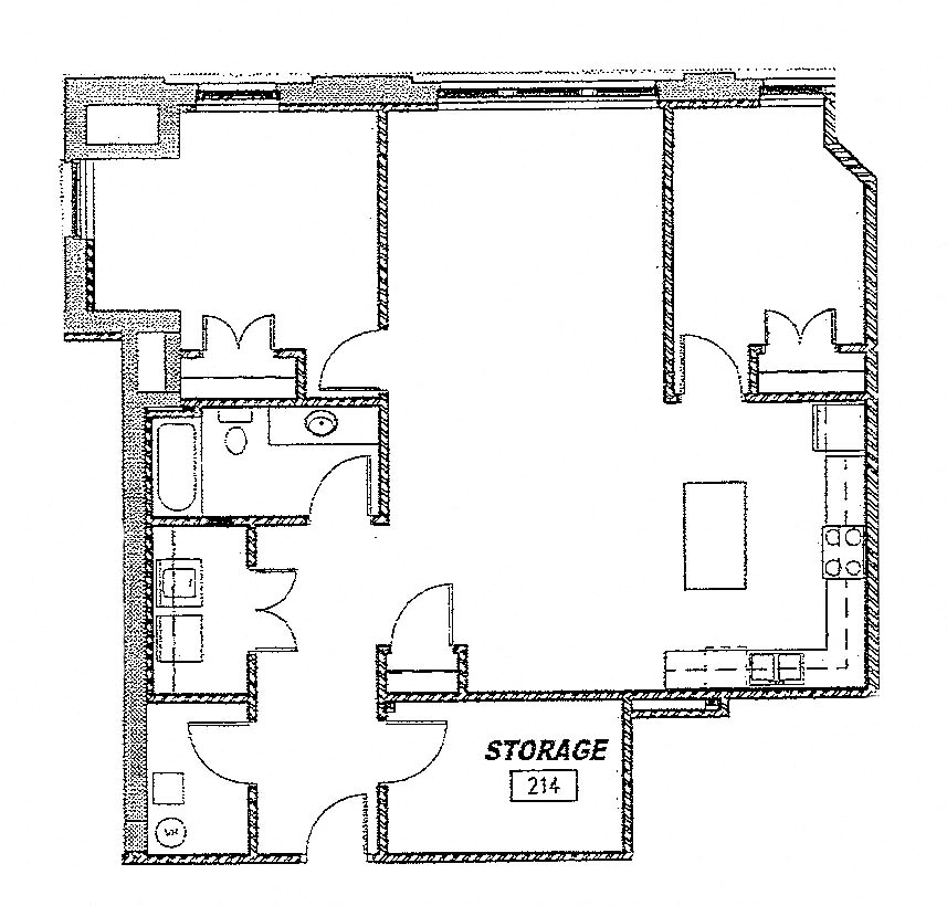 Floor plan for 2 beds, 1 bath, 1136 sqft