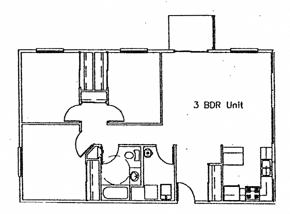Floor plan for 3 beds, 2 baths, 1094 sqft