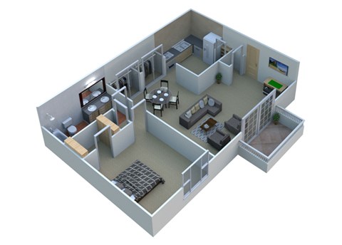 Floor plan for 1 bed, 1 bath, 927 sqft