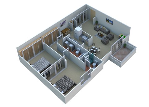 Floor plan for 2 beds, 2 baths, 1161 sqft