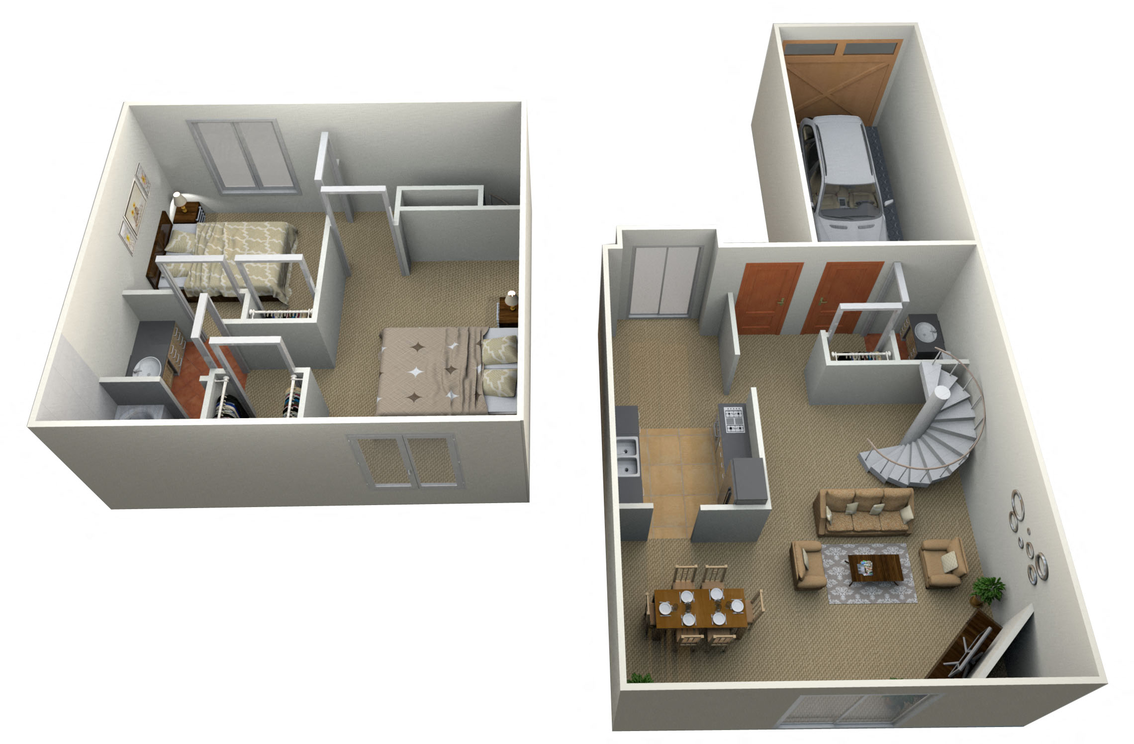 Floor plan for 2 beds, 1.5 baths, 1250 sqft