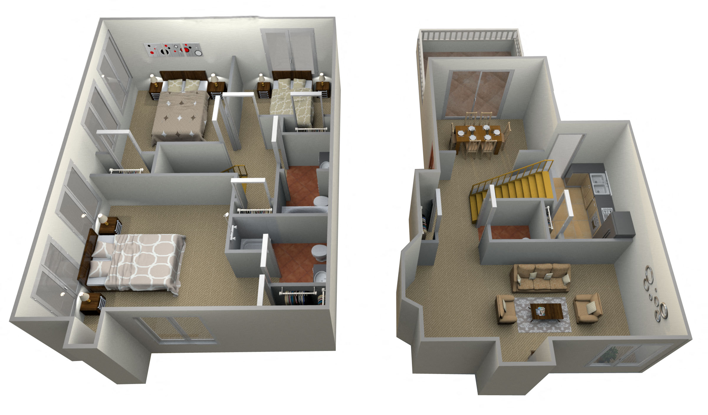 Floor plan for 3 beds, 2.5 baths, 1600 sqft