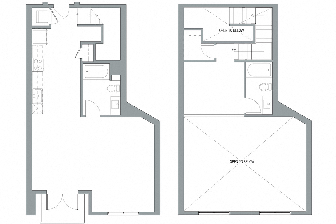 Floor plan for 1 bed, 2 baths, 1043 sqft