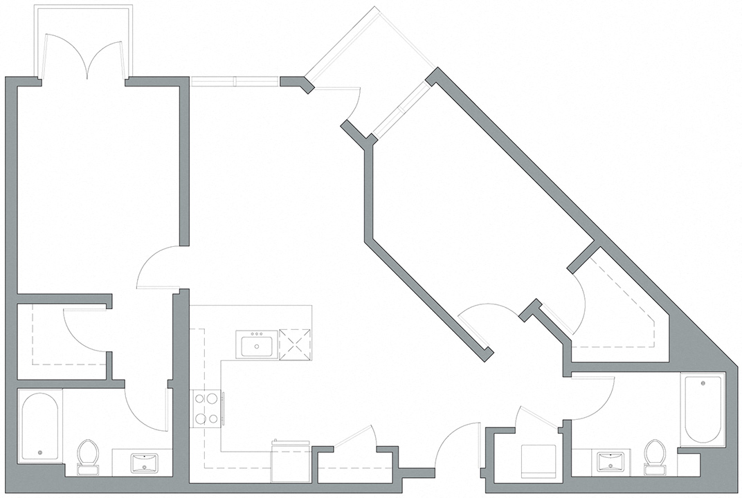 Floor plan for 2 beds, 2 baths, 1207 sqft