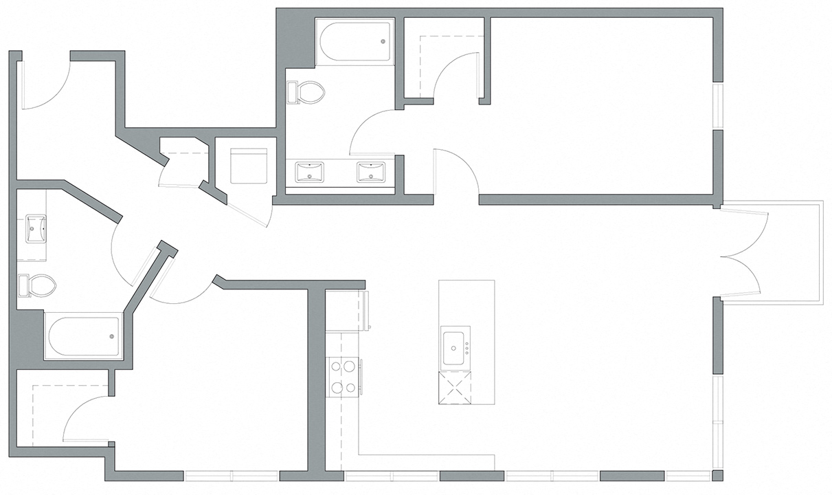 Floor plan for 2 beds, 2 baths, 1274 sqft