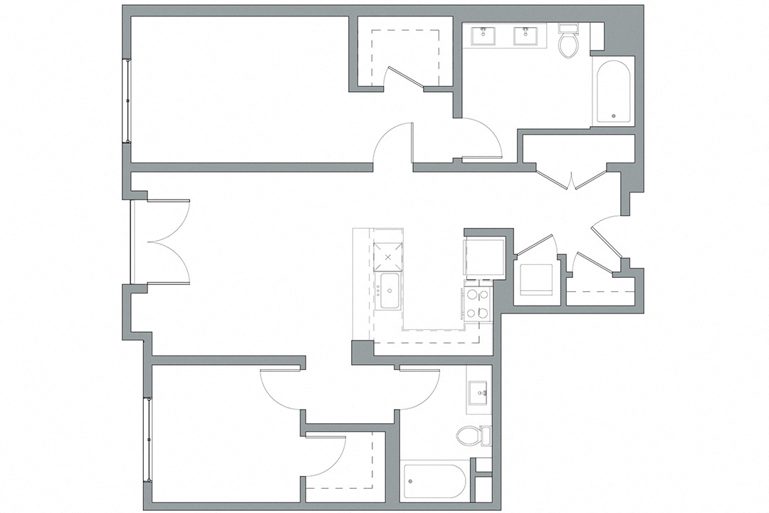 Floor plan for 2 beds, 2 baths, 1148 sqft