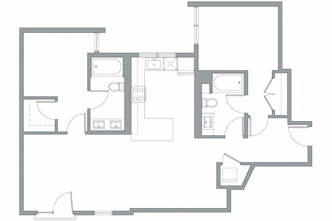 Floor plan for 2 beds, 2 baths, 1185 sqft