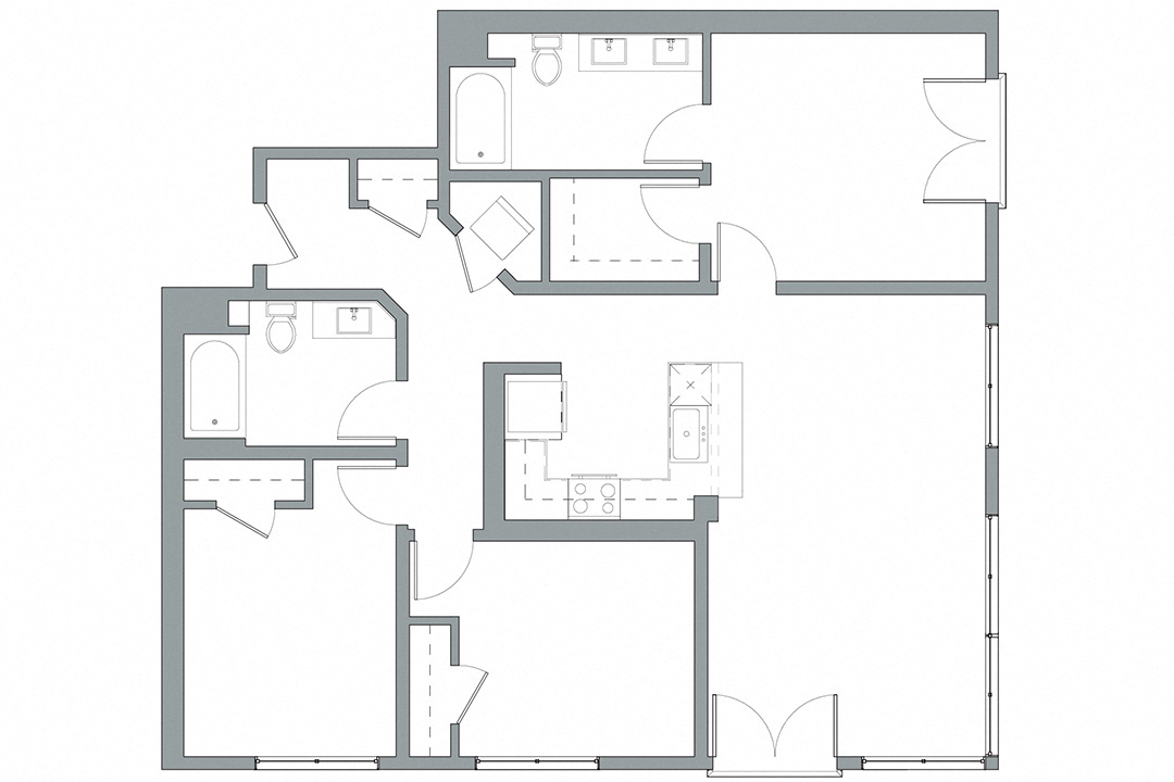 Floor plan for 3 beds, 2 baths, 1369 sqft
