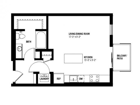 Floor plan for studio, 1 bath, 515 sqft