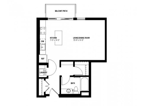 Floor plan for studio, 1 bath, 550 sqft
