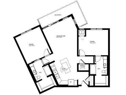 Floor plan for 2 beds, 2 baths, 1180 sqft