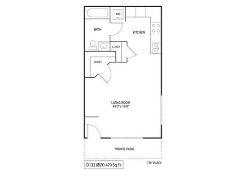 Floor plan for studio, 1 bath, 460 sqft