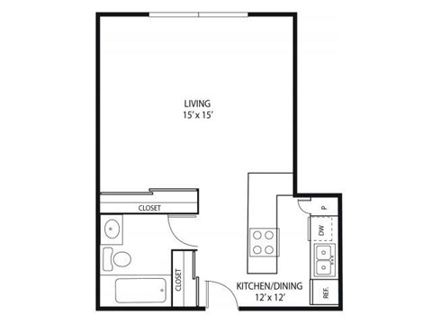 Floor plan for studio, 1 bath, 425 sqft