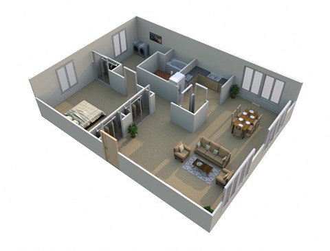 Floor plan for 1 bed, 1 bath, 754 sqft