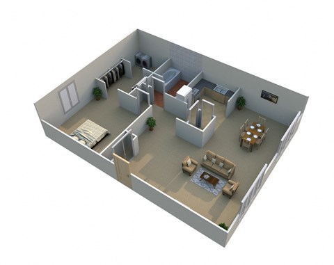 Floor plan for 1 bed, 1 bath, 754 sqft