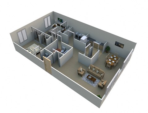 Floor plan for 2 beds, 1.5 baths, 883 sqft