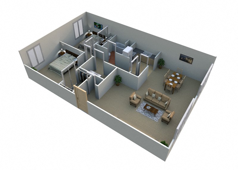 Floor plan for 2 beds, 1 bath, 800 sqft