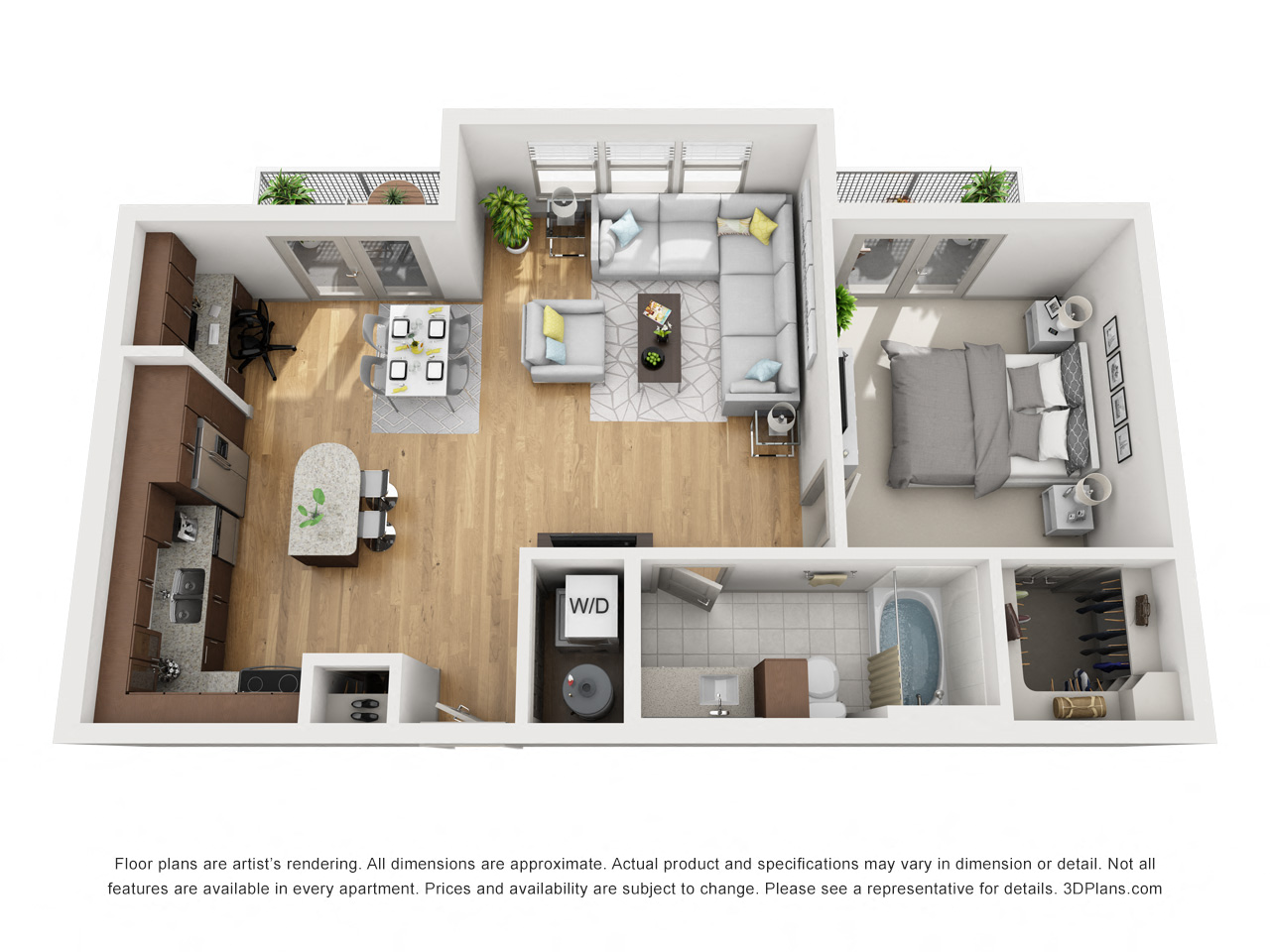 Floor plan for 1 bed, 1 bath, 778 sqft