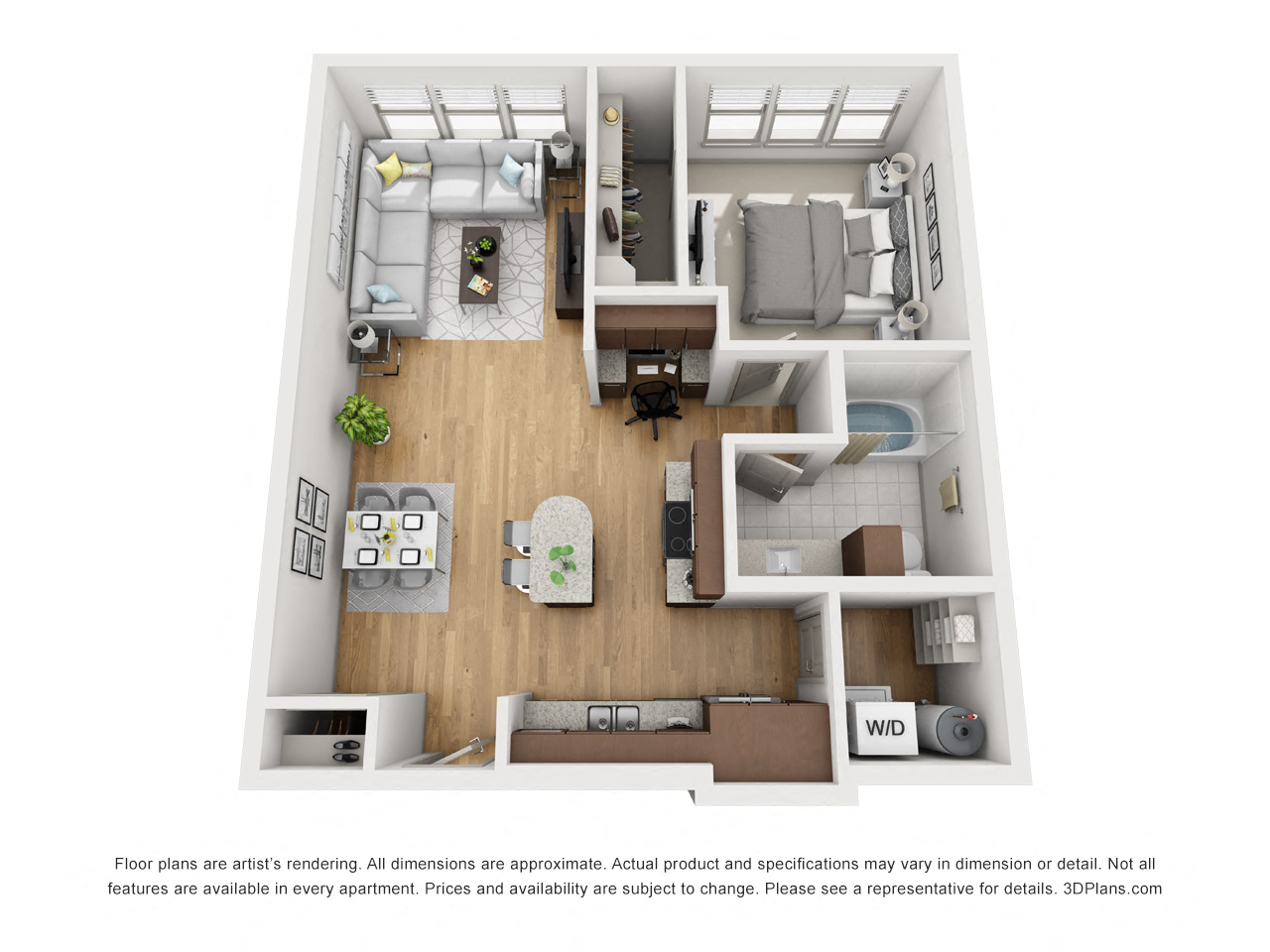 Floor plan for 1 bed, 1 bath, 786 sqft