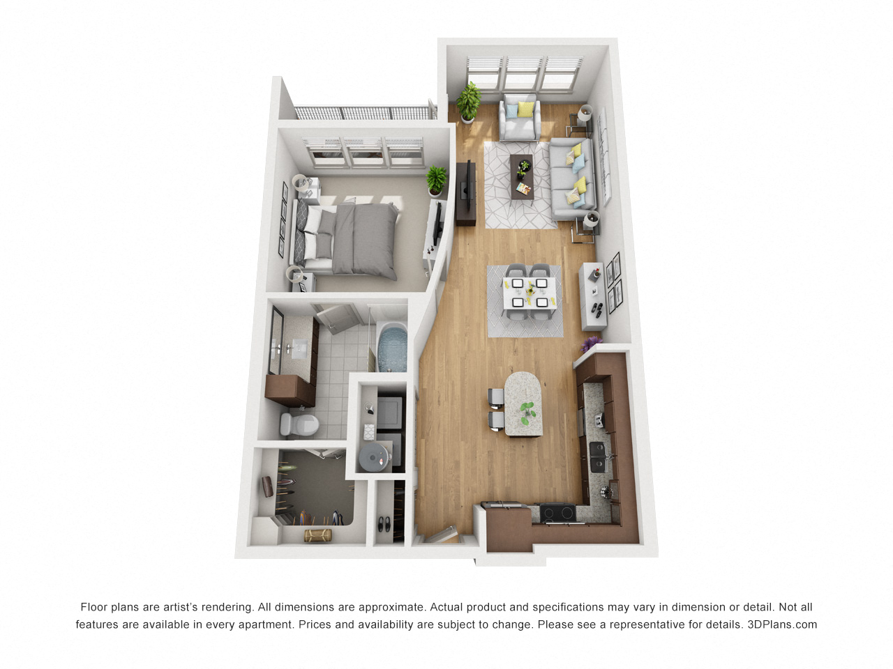 Floor plan for 1 bed, 1 bath, 817 sqft