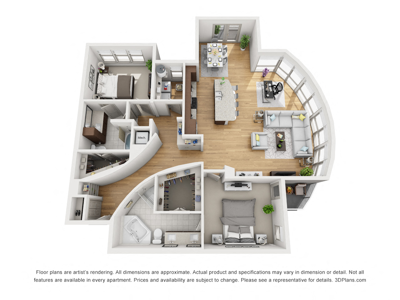 Floor plan for 2 beds, 2 baths, 1646 sqft