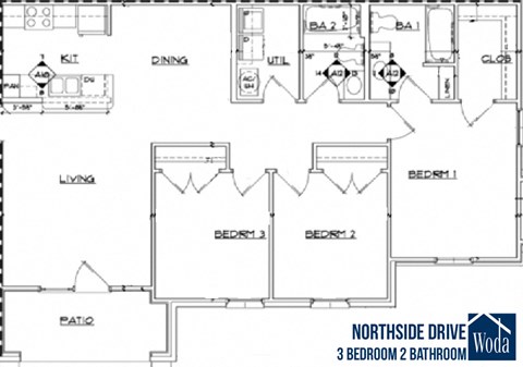 Floor plan for 3 beds, 2 baths, 1119 sqft