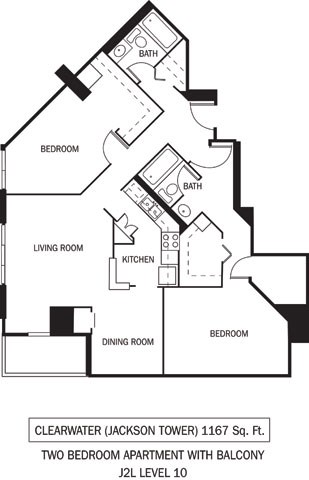 Floor plan for 2 beds, 2 baths, 1167 sqft