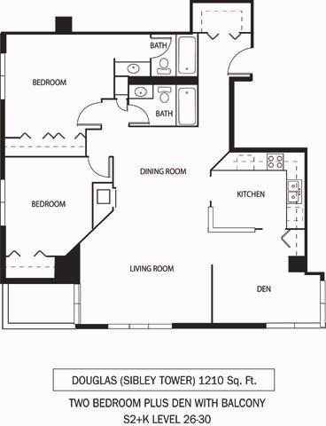 Floor plan for 2 beds, 2 baths, 1210 sqft